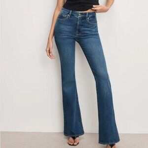 Good American Good Legs Flare Blue Denim Wide-Leg High-Waist Jeans